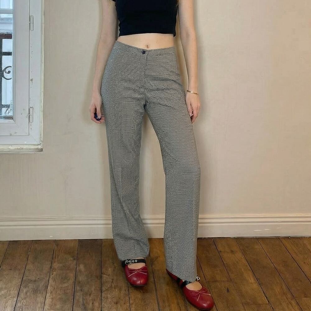 Vintage Preppy grey mid rise wide leg fit trousers (XS/S)